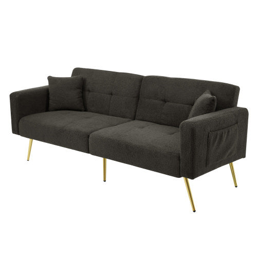 The Sofa Bed Has A Bed Function, Three Adjustable Backrest Angles, Gold Legs, Cushions And Side Storage Pockets